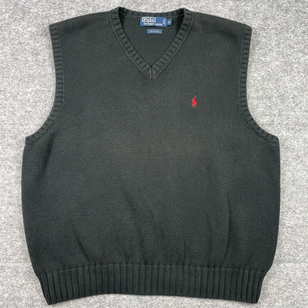 VTG Polo Ralph Lauren Sweater Vest Mens XL Green V-Neck Cotton Pony Knit 90s